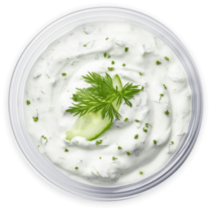 Tzatziki Dip with fresh dill in a white bowl